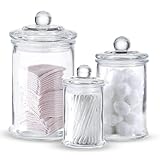 Whole Housewares - Set of 3 Bathroom Canisters - Storage Container Jars - Premium Glass Apothecary Jars with Lids - Small Glass Jar for Kitchen or Bathroom Storage - Decorative Crystal Containers