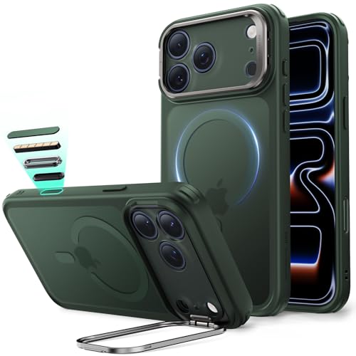 Image of ESR for iPhone 17 Pro Max Case with Stash Stand, Camera Control Cover Compatible with MagSafe, Military-Grade Drop Protection Magnetic Phone Case, Scratch-Resistant Back Cover,Frosted Green