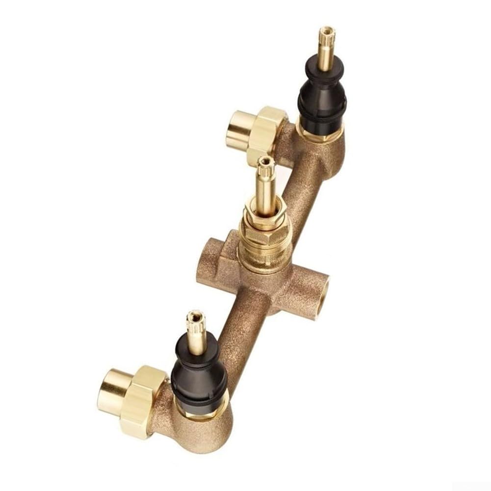 Válvula de instalación de 3 agujeros para sistemas de bañera y ducha multimanija, con tuercas de unión y entradas de unión para una configuración segura de fontanería de baño