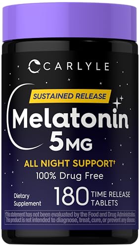 Carlyle Melatonin 5mg | 180 Sustained Release Tablets | All Night Support Supplement | Vegan Non-GMO Gluten Free Formula