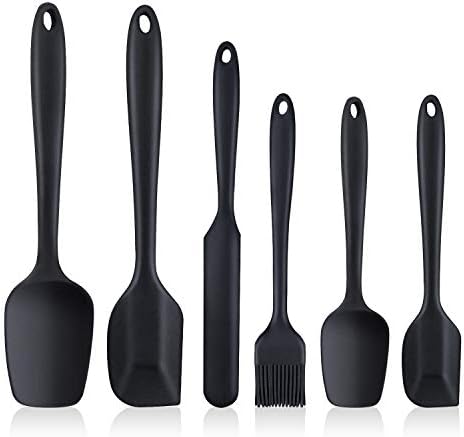 Spatulas Set of 6, Food Grade Silicone Spatulas, Rubber Spatulas Heat Resistant, Seamless One Piece Design, Stainless Steel Core, Kitchen Utensils Nonstick for for Cooking, Baking and Mixing (Black)