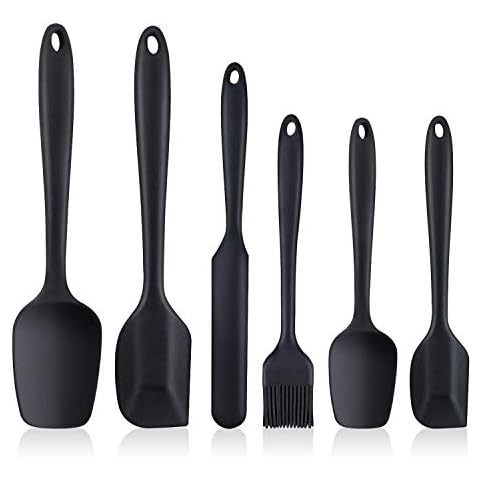 Spatulas Set of 6, Food Grade Silicone Spatulas, Rubber Spatulas Heat Resistant, Seamless One Piece Design, Stainless Steel Core, Kitchen Utensils Nonstick for for Cooking, Baking and Mixing (Black) Cover