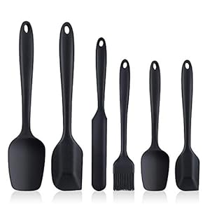 Spatulas Set of 6, Silicone Spatulas, Heat Resistant, Seamless One Piece Design, Stainless Steel Core, Nonstick for Cooking, Baking and Mixing (Black)