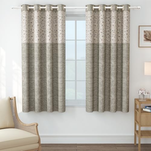 Image of Window Curtains 5 Feet Pack of 2, Geometric, Beige
