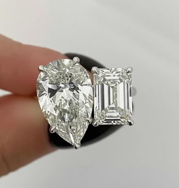 5CT Toi Et Moi Ring,Pear Radiant Engagement Ring,Hidden Halo Wedding Ring,14K Gold Plated,Wedding Ring For Women,Gifted For Her,Size 3-14.