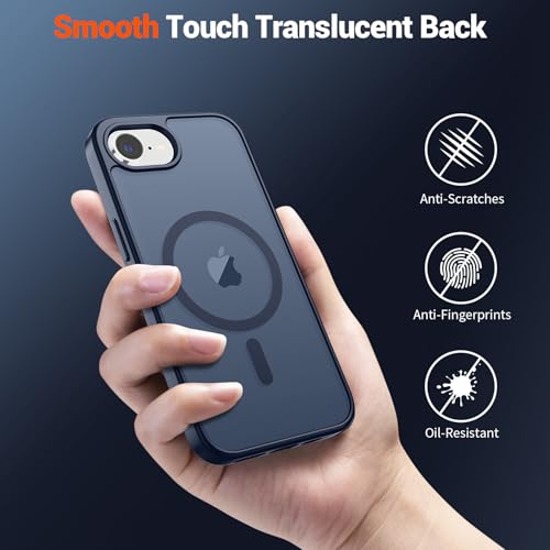 Image of SUPFINE Magnetic for iPhone 17e Case /iPhone 16e Case with Screen Protector (Compatible with MagSafe) (Military Grade Drop Protection) Translucent Matte Shockproof Phone Cover,Dark Blue