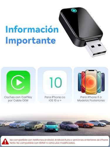 Miniatura 7 de Alltotive S2 Mini Adaptador Carplay Inalámbrico Para Iphone, Convierte Cableado A Inalámbrico, Usb A C Plug And Play, Compatible Ios 10 Y Coches Con Car Play Desde 2016 Negro