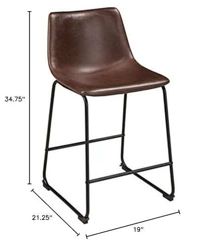 Signature Design By Ashley Centiar 24" Counter Height Modern Bucket Barstool Set Of 2,Faux Leather, Brown #TOP2