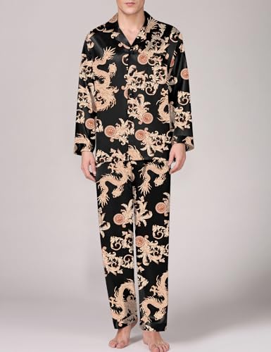 SWOMOG Men Pajamas Matching Pajamas Set Silk Satin Pj Long Sleeve Button Down Sleepwear 2 Pcs Loungewear4