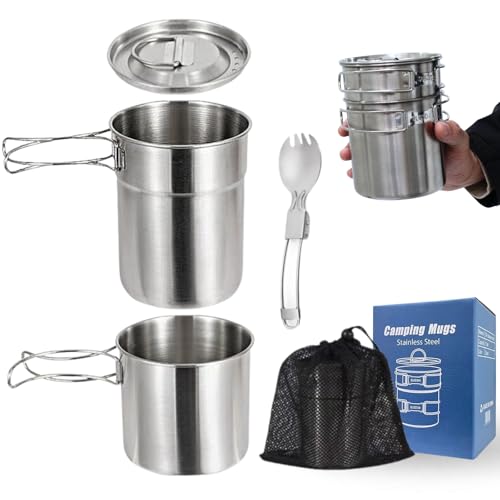 BeGrit Stainless Steel Camping Cups & Cookware Set (5pcs)