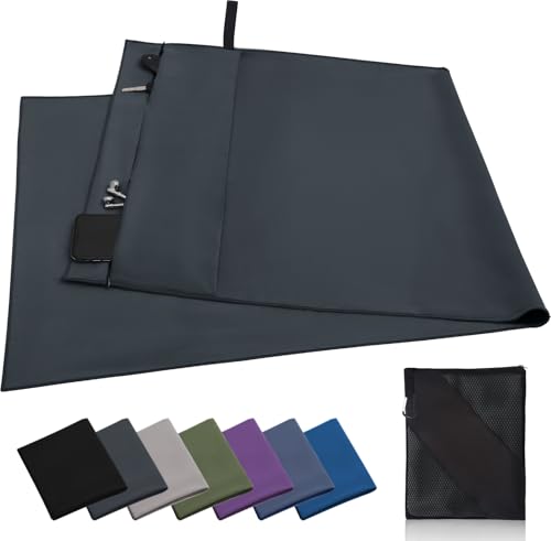 INYEEXUP Serviette Microfibre 130 x 50 cm ，Séchage Rapide & Ultra Absorbante Serviette Sport Musculation avec Poche Zippée, la Serviette de Sport Parfaite pour Voyage, Gym & Plage