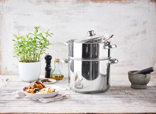 SMH LINE Olla de vaporera de 8 l, olla de vapor, acero inoxidable, inducción, con tapa de cristal, para todo tipo de fuegos