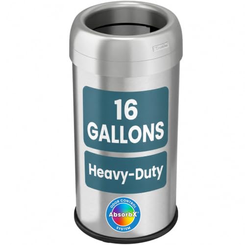 iTouchless 16 Gallon / 61 Liter Dual-Deodorizer Trash Can and Recycle Bin, Stainless Steel Commercial Grade Large 10 Inch, Home, Restaurant, Restroom, Office, Open Top, Round
