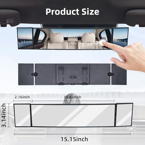 Image of Car Rear View Mirror Interior Mirror Wide Angle Panorama Safety Mirror Interior Mirror Large Vision Mirror 1Pcs (Black-2)