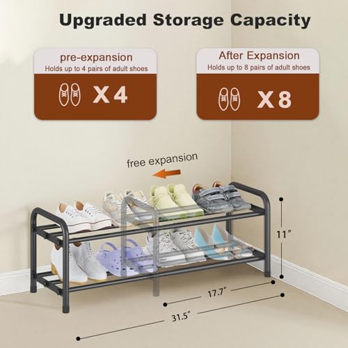 Image of KANAV 2-Tier Expandable Shoe Rack, Adjustable Shoe Organizer & Storage for Closet, Small Space Saving Shoe Rack for Entryway, Bedroom, or Office - Sturdy & Durable Design
