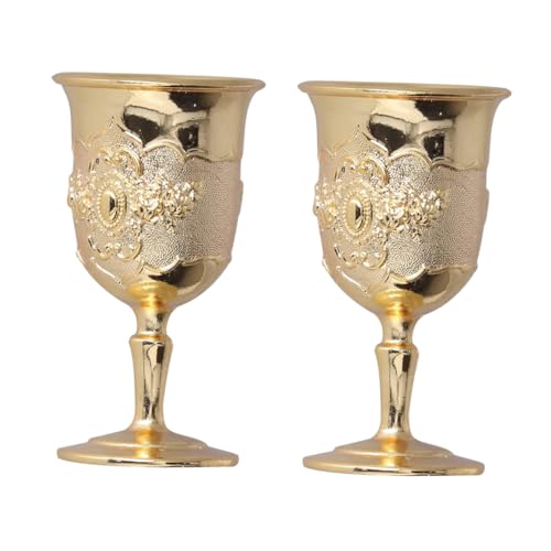 JEWEDECO 2 piezas Copas de Vino Vintage de Metal Dorado de Cáliz Retro Elegante para Cócteles y Whisky Decoración para Fiestas y Hogar