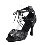Miyoopark Zapatos de baile con purpurina para mujer, con adornos, tacones de boda, Z016 Negro, 40 EU