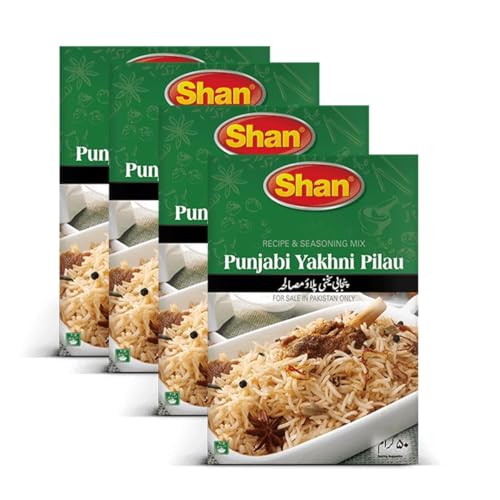 Shan's Punjabi Yakhni Pilau Biryani Receipe and Seasoning Mix for Mild Punjabi Style Meat Pilaf Made with herbs and spices Pakistani Origin 50g (Pack of 4)