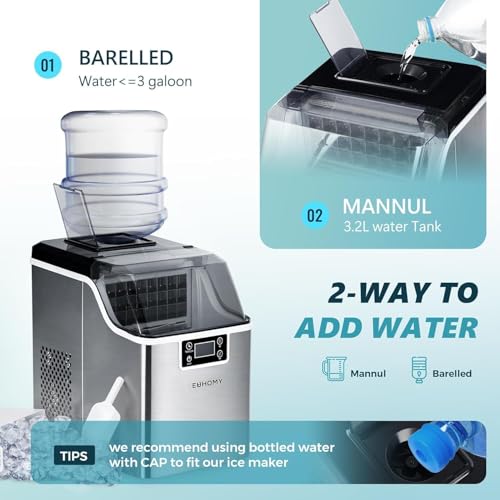Image of EUHOMY Ice Cube Maker Machine Countertop, 2 Ways to Add Water, 45Lbs /Day 24 Pcs Ready in 13 Mins, Self-Cleaning Portable Compact, with Ice Scoop & Basket, Perfect for Home /Kitchen /Office /Bar