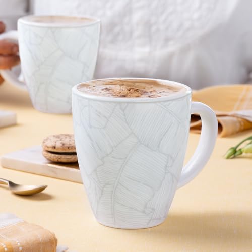 Image of Larah by BOROSIL 390ml x 2pc Opalware Ivy Tea /Coffee Mug Set, Microwave & Dishwasher Safe Embossed Design Crockery Ideal for Daily Use & Gifting