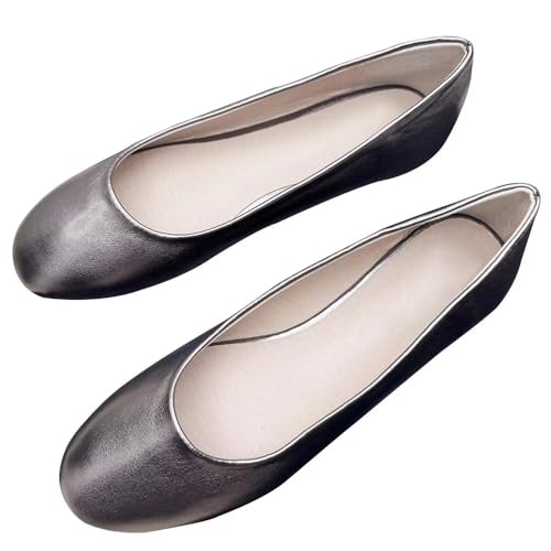 LUXINYU Women Solid Color Comfortable Round Toe Microfiber Leather Slip on Ballet Flats Low Heel Dress Shoes Office Shoes Casual Shoes