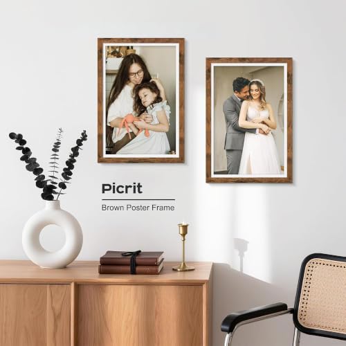 Image of Picrit 12x18 Rustic Brown Poster Frame, Picture Frame for Wall, 3 Pack