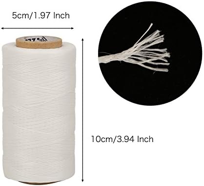 Tenn Well 150D Waxed Thread, 984 Feet 1MM Flat Sewing Waxed String with 1pc Needle for Bookbinding, Shoe Repairing, DIY Leather Projects (White)