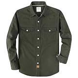 Dubinik® Long Sleeve Pearl Snap Shirts for Men Western Cowboy Shirt Casual Work Button Down with Pockets Comfortable Fit Military Green