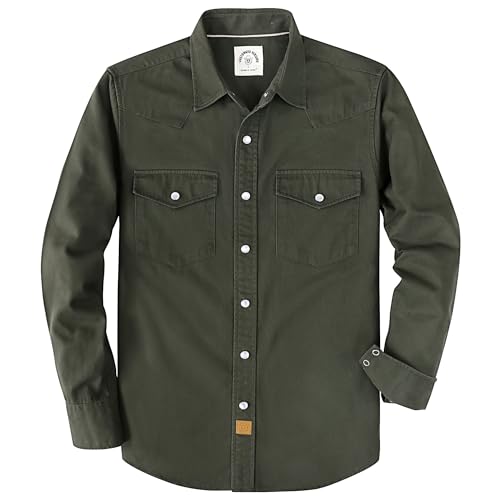 Dubinik Long Sleeve Pearl Snap Shirts for Men Western Cowboy Shirt Casual Work Button Down with Pockets Comfortable Fit Military Green