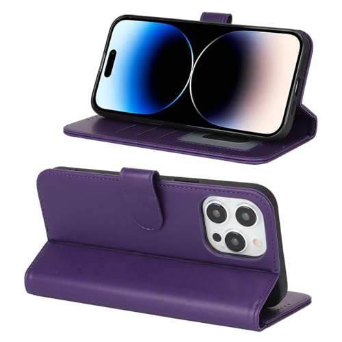 Image of for iPhone 14 Pro Max Case Wallet with Card Holder,for iPhone 14 Pro Max Wallet Case for Women Men,PU Leather Shockproof Magnetic Buckle Stand Flip Phone Case-Purple