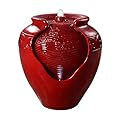 Teamson Home Outdoor Pot Fountain with LED Lights and Pump, Floor Water Fountain for Patio, Garden, Backyard, Decking Home Décor, 16.93 Inch Height, Red