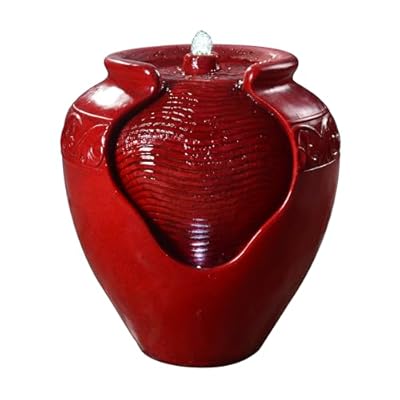 Teamson Home Outdoor Pot Fountain with LED Lights and Pump, Floor Water Fountain for Patio, Garden, Backyard, Decking Home Décor, 16.93 Inch Height, Red