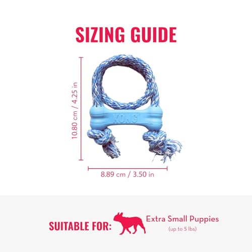 KONG – Puppy Goodie Bone mit Seil – Kautschuk zur Zahnungshilfe, Hundespielzeug zur Zahnreinigung (Farbvar.) – Für Sehr Kleine Welpen