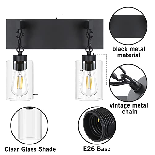 Crisand 2-Lights Bathroom Wall Sconce - Black Industrial Bathroom Lighting With Clear Glass Shade Light Fixtures For Bathroom Above Mirror - E26 Base #TOP2
