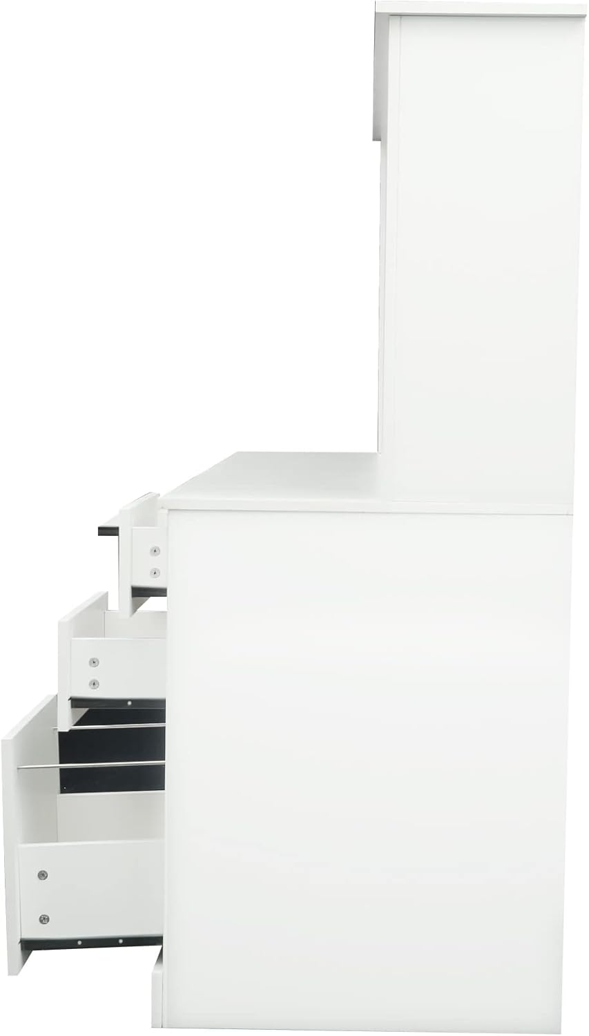 Harper & Bright Designs Computer Desk with Cabinet, Home Office Desk, Study Writing Desk with Storage Drawer and Pull-Out Keyboard Tray, White