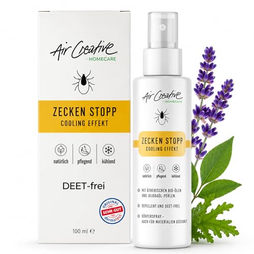 Air Creative - Hautspray gegen Zecken - Zeckenschutz Kinder und Erwachsene - DEET-frei Zeckenspray Menschen mit Jojoba Perlen für Schutz der Haut - Dermatest sehr gut - 100ml - 6 Stunden Schutz