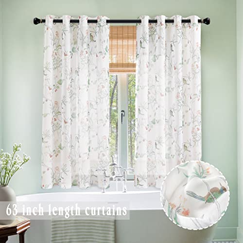 Image of XTMYI See Through Sheer Curtains 63 Inch Length, White Floral Pattern Panel for Living Room Bedroom, 2 Panel Set