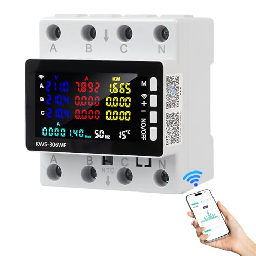Stromzähler 3 Phasen Wlan Smartmete 3 Phasig 4 Leiter Stromzähler Hutschiene Smartmeter mit Schutz vor Stromausfall/Übertemperatur/Unterspannung/Überstrom/Überleistung 220V 80A