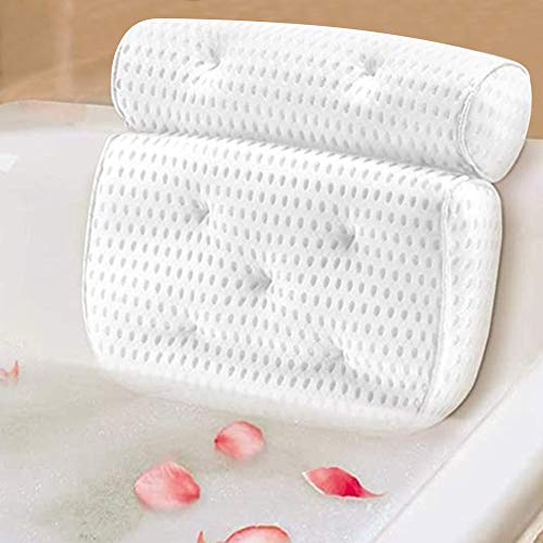 GUIFIER Bathtub Pillow, Upgrade 4D Air Mesh Bath Pillows for Tub Neck and Back Support, Bath Tub Pillow Rest Breathable Bath Accessories for Women & Men, Spa Pillow, Powerful Suction Cups