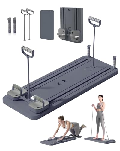 2025 Upgraded Pilates Reformer Set, Multifunktionaler Ganzkörper-Trainer mit automatischem Rückprall & LED-Zähler, Faltbarer Pilates Reformer Maschine Set für Kernkraft und Bauchmuskeltraining (Grau)