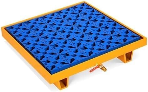 Palette metallique anti debordement avec sortie de drainage pour stockage de futs