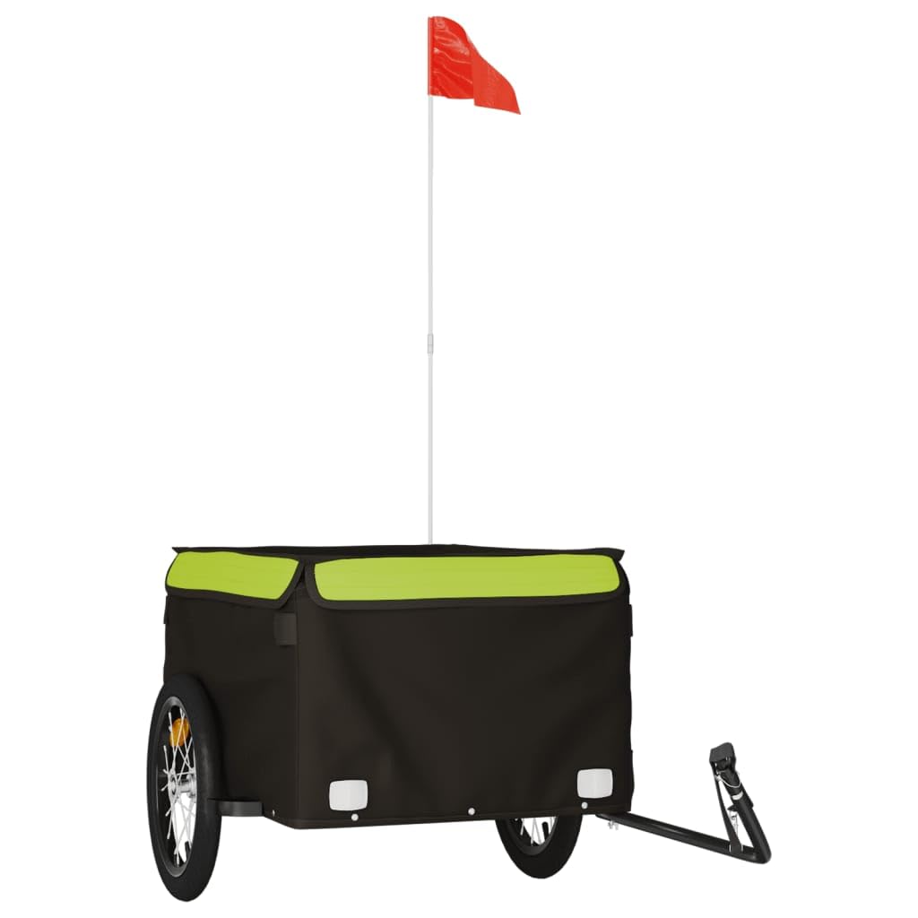 vidaXL Bike Trailer, Pet Cart Carrier for Small Dogs, Dog Bike Trailer with Flag, Dog Bicycle Wagon Cargo Bike Cart, Black and Green 45 kg Iron