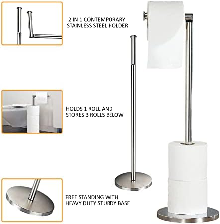 Denny International 2 in 1 Stainless Steel 4 Paper Roll Storage Free Standing with Heavy Duty Base Bathroom Toilet Roll Holder Dispenser
