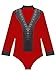 iiniim Mens Sparkly Rhinestones Leotards V Neck Long Sleeve Satin Patchwork Bodysuit for Latin Dance Red X-Large