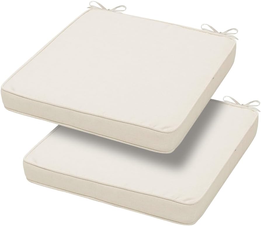Magpie Fabrics Square Corner Seat Cushion, 18" x 18" x 2.5", 2 Pack, Indoor/Outdoor Waterproof Weather Resistant Universal Chair Pads for Patio Garden Dining - Cream Beige