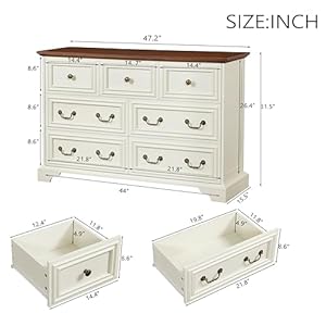 Farmhouse 7 drawers dresser 472 rustic chest of drawers with natural texture vintage design storage dresser cabinet wood drawer dresser for bedroom living room hallway  urban country home decor