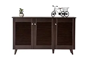 DeckUp Noordin 3-Door Engineered Wood Shoe Rack with Wooden Legs (Dark Wenge, Matte Finish)