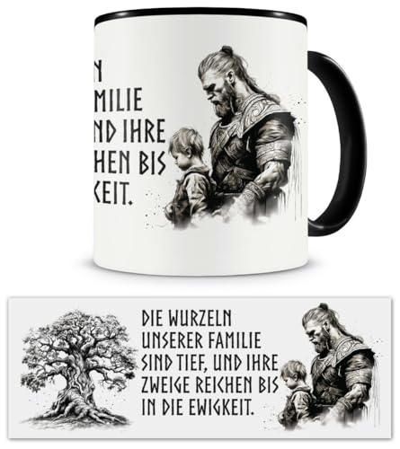 Samunshi® Wikinger Tasse mit Spruch Familien Wurzeln Yggdrasil Geschenk für Germanen Nordmänner und Wikinger Fans Kaffeetasse Lustige Tassen zum Ge