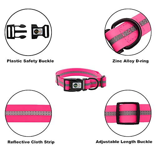 Image of Nimble Reflective Waterproof Dog Collar Adjustable Odor Resistant Easy Clean Pet Collar for Small Medium Large Dogs Night Walking Outdoor Rainy Use (Large (15.35 inch-24.8 inchinches), Pink)