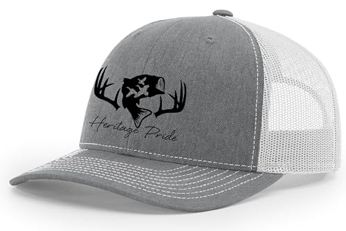 Image of Heritage Pride Deer Hunting Fishing Duck Hunt Mens Embroidered Mesh Back Trucker Hat